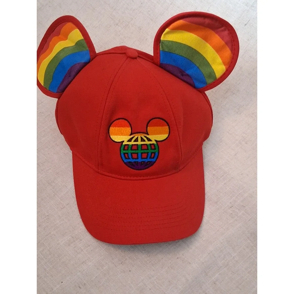 Disney Parks Mickey Mouse Pride Rainbow Ears Red Baseball Cap Hat Size Adult